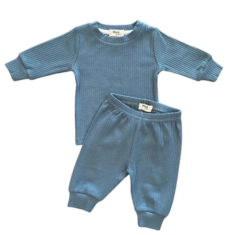 CERULEAN | Blush Lotus ribbed organic baby set
